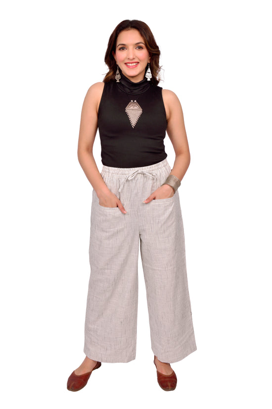 Cotton White Striper Pant