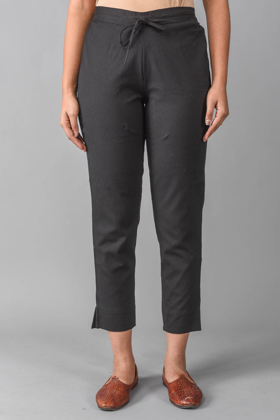 Black Solid Cigarette Pants