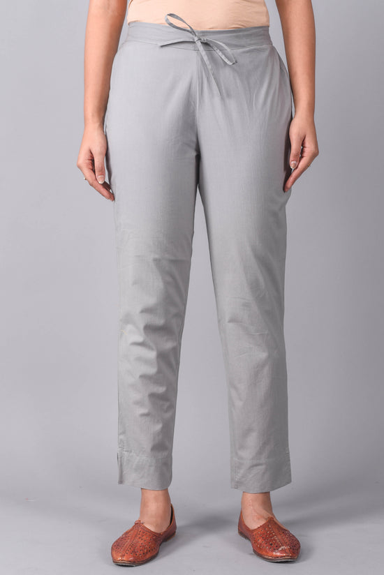Gray Solid Cigarette Pants