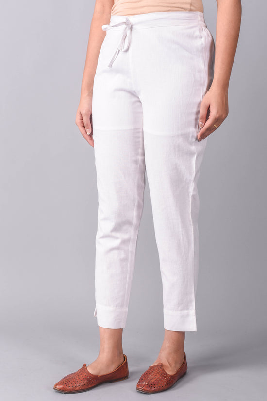 White Solid Cigarette-Pants