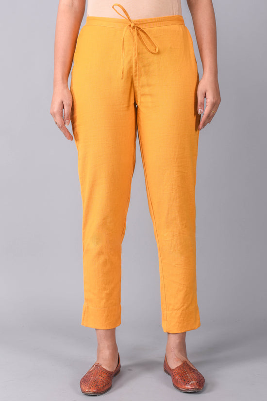 Yellow Solid Cigarette Pants