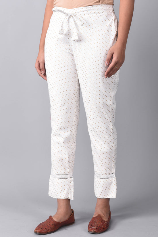 White Printed Cigarette Pants