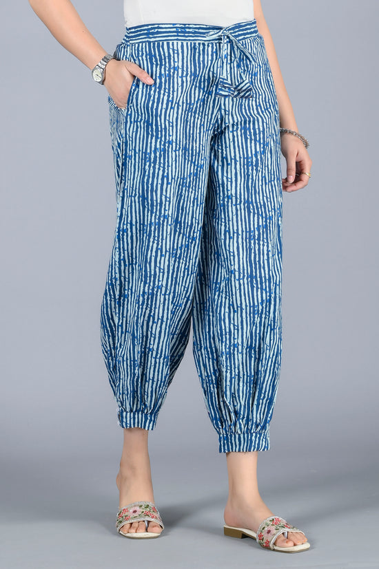 Women Striped Cotton Blue Harem Pant