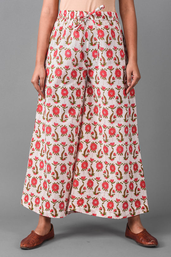 Pink/white-Flared Printed Palazzo