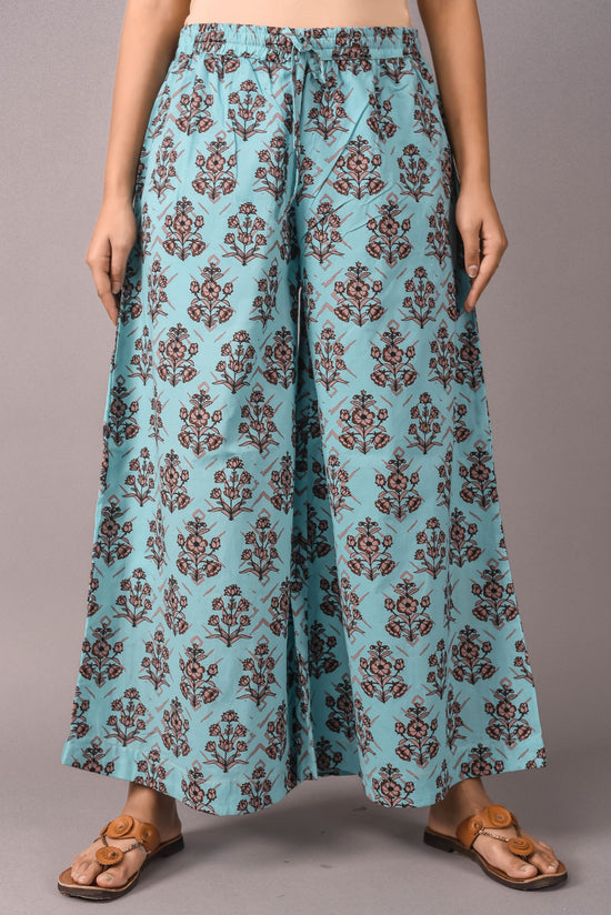 Sky-Blue- Flared Printed Palazzo