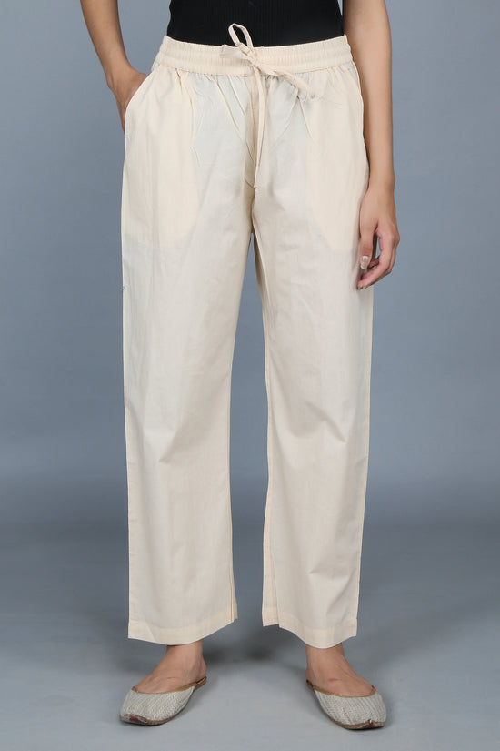Beige SOLID Staight -Pants