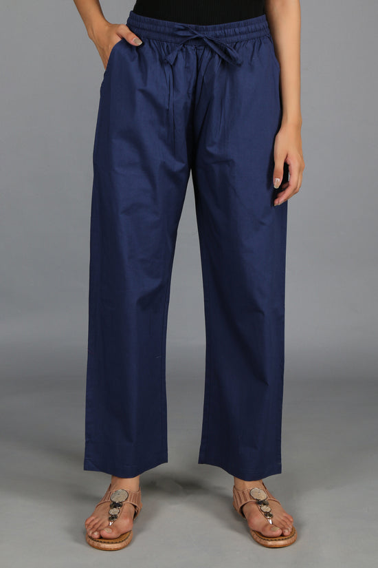 Navy SOLID Straight-Pants