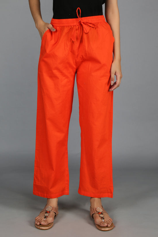 Orange SOLID Straight-Pants