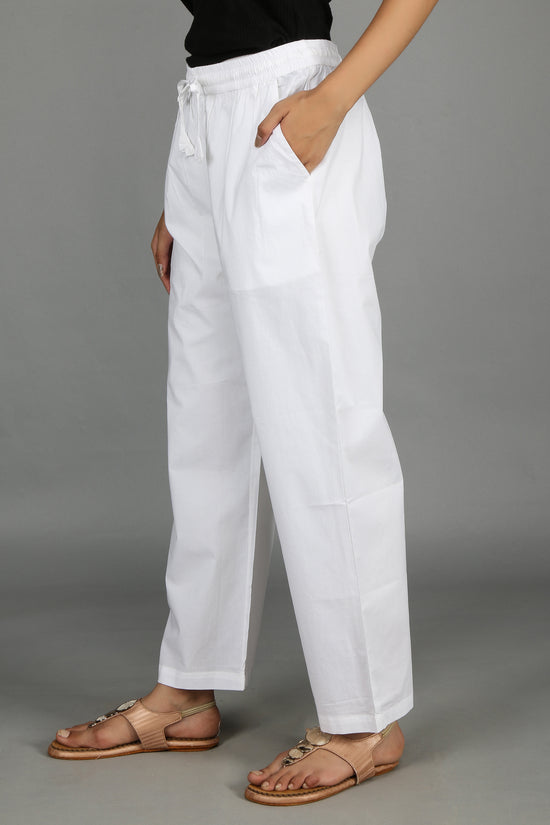 White SOLID Straight Pants