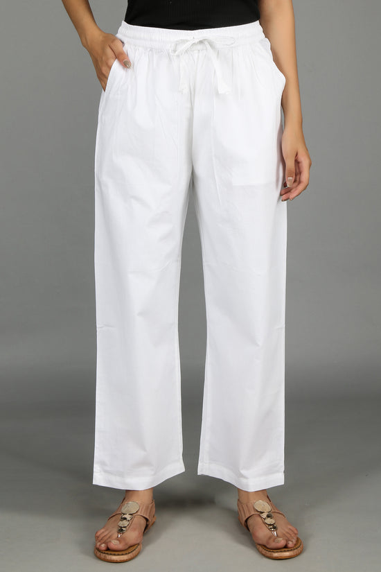 Off White SOLID Straight -Pants